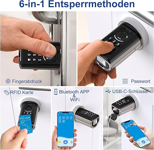 WELOCK Türschloss Fingerabdruck ToucA51,Elektronisches Türschloss Code,mit RFID Karte,APP,WiFi,Fingerabdruck Schloss Haustür IP65,Smartes Türschloss,Schließzylinder für Türen von 30-70mm,Smart Lock - Cheap-Us