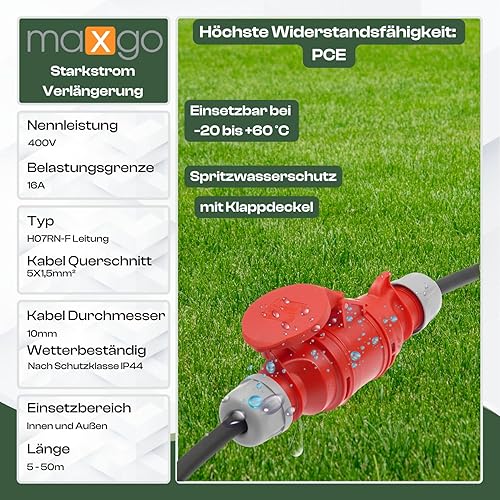 netbote24® maxgo CEE Anschlussleitung Maschinen Anschlusskabel Starkstromkabel Verlängerungskabel Gummikabel H07RN-F 5X1,5mm² 5-polig 400V 16A IP44 Außenbereich 15m - Cheap-Us
