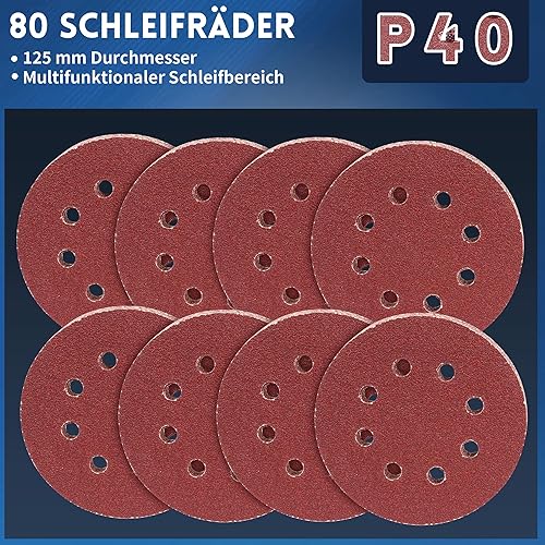 100 Stück Schleifpapier 125mm Klett, Schleifscheiben 5 in 8 Loch, P40/P60/P80/P120/P180/P240/P320/P400, Wandschleifer für Holz, Metall, Kunststoff, Zubehör für Elektrowerkzeuge - Cheap-Us