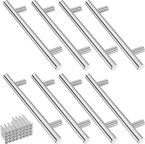Mesybveo 8 Stück Edelstahl Küchengriffe Silber, Griffe für Küchenschränke, Türgriffe Silber 128mm Lochabstand, Schubladengriffe mit 32 Schrauben, Runde Ausführung, Möbelgriffe für Küche, Schubladen - Cheap-Us