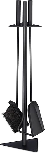 Relaxdays Kaminbesteck, 4-teilige Kamingarnitur mit Schaufel, Besen, Schürhaken & Halter, Ofenbesteck modern, schwarz, 61 x 15 x 15 cm - Cheap-Us