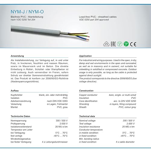 M&G Techno 10m NYM-J 5x2,5 mm² Mantelleitung Feuchtraumkabel Elektrokabel Kupfer Made in Germany - Cheap-Us