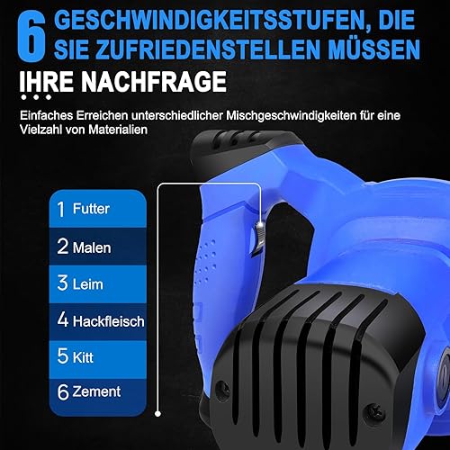 2600W Farb-Mörtelrührer,Rührwerk, Betonmischer, Industriemischer,M14 Rühreraufn., 6-Gang variabler rührgerät mörtel, verwendet für das Mischen von Farbe，Zement, Beton, Mörtel 120x590mm - Cheap-Us