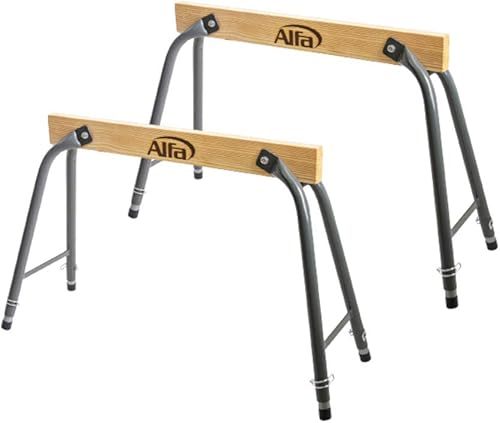 2x Alfa Arbeitsbock Profi-Qualität höhenverstellbar aus robustem Stahl und Holz zusammenklappbarer Gerüstbock belastbar bis 300 kg/Paar - Cheap-Us