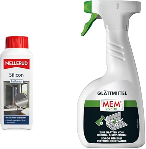 MELLERUD Silicon Entferner | 1 x 0,25 l & MEM Glättmittel zum Glätten und Modellieren von Dichtstofffugen, Anwendungsfertiges, 500-ml-Spray, Farblos - Cheap-Us