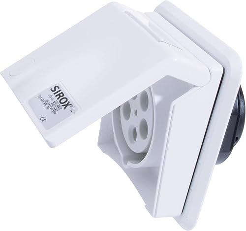 SIROX CEE-Unterputzsteckdose, 5-polig, 400 V, 6 h, 16 A – IP44, durchschleifbar, drehbarer Flansch, mit Beschriftungsfeld, inkl. UP-Einbaudose, Verkehrsweiß - Cheap-Us