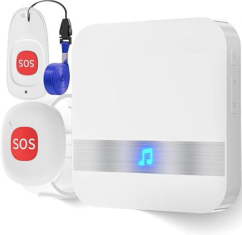 Wilktop Notrufknopf für Senioren, Notruf Kabellos Notfallknopf, mit 4 Lautstärkestufen, 60 Klingeltöne SOS Alarm Notruf Knopf Wasserdicht Pflegeruf Set 2 Sender 1 Empfänger - Cheap-Us