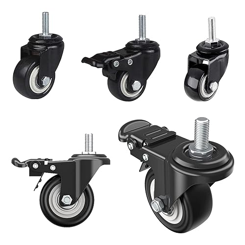 4 Stück 50mm Möbelrollen, M8 X 25mm Schraube Bockrollen, Geräuschlos Lenkrollen mit Bremse Bis Zu 70 KG (Pro Rolle) 360 Grad Drehung für Transportrollen/für Bordwagen Und Möbel - Cheap-Us
