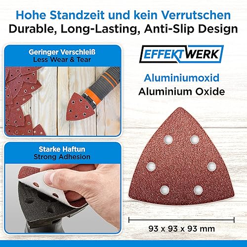 EffektWerk Delta-Schleifpapiere (120er-Pack, 6 Löcher), 93 x 93 x 93 mm dreieckige Schleifpads für Mausschleifer, mehrere Körnungen (40, 60, 80, 120, 180, 240) - Cheap-Us