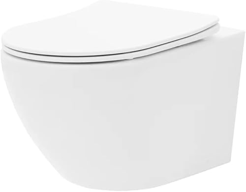 VBChome Hänge-WC Spülrandloses aus Keramik mit Toilettendeckel WC-Sitz aus Duroplast Absenkautomatik Rimless SoftClose-Funktion Tiefspüler Toilette Oval Form Wand WC Wand-WC-Set - Cheap-Us