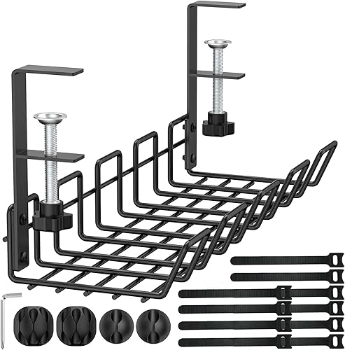 Kabelmanagement unter dem Schreibtisch Ohne Bohren Kit Kabelkanal Schreibtisch Klemmbar Kabel Organizer Tray Stabile Metall Tisch Kabelhalter Schreibtisch für Startseite Büro - Cheap-Us