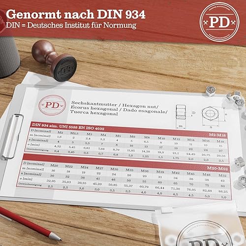 PD® Muttern M8 mit LINKSGEWINDE (DIN 934 / ISO 4032) | Hochwertige A2 V2A Edelstahl Sechskantmuttern | Hex Nut Edelstahlmutter für Schrauben, Gewindebolzen & Gewindestangen | 12 Stück - Cheap-Us