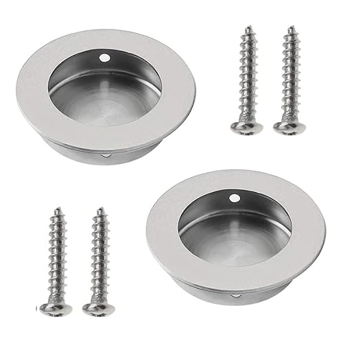 Quesuc griffmuschel schiebetür 2pcs Muschelgriff Edelstahl Schiebetürgriff Griffschale Muldengriff Griffmuschel Verdeckt Runder Griff Einlassgriff Vintage Zimmertüren Schubladen mit 4 Schraube - Cheap-Us