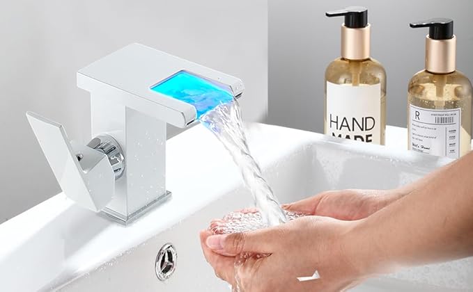 Infrarot Wasserhahn Sensor Heiß- und Kaltwasserhahn LED Wasserhahn Bad Berührungsloser Waschtischarmatur Bad Messing Waschbecken Armaturen für Küche Badezimmer (Schwarz LED) - Cheap-Us