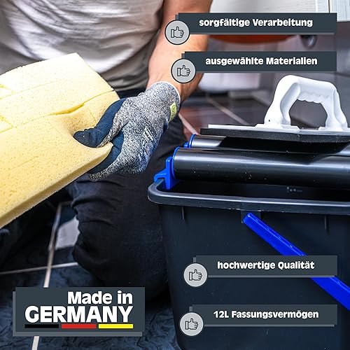 HELPMATE Fliesenwaschset 5-teilig 12 Liter Kunststoff Eimer, Doppelrollenaufsatz, Fliesenwaschbrett und Verfugbrett Made in Germany - Cheap-Us