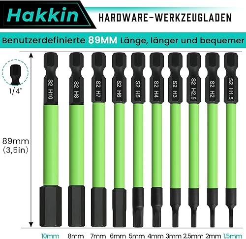 Hakkin 10 Stück Hex Sechskant Schraubendreher Bits Set Lang 100 mm 1/4' S2 Schlagschrauber Bitsatz für akkuschrauber 1,5/2/2,5/3/4/5/6/8/10/12 Magnetische Hexagon Innensechskant Inbusschlüssel - Cheap-Us