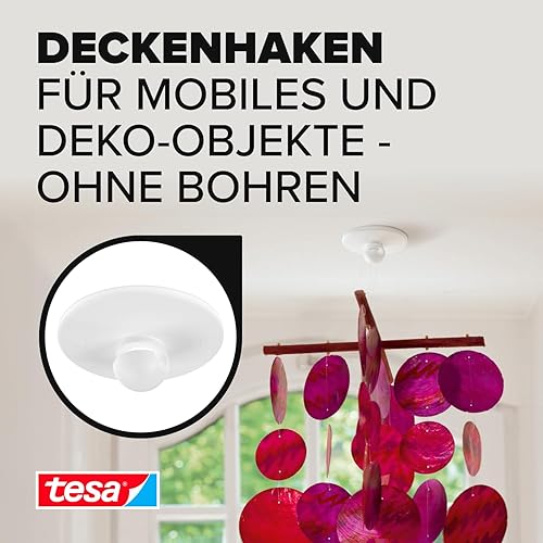 tesa Deckenhaken Tapeten & Putz - selbstklebender Haken - ideal zur Befestigung von Deko-Objekten - hält bis zu 0,5kg/Haken - spurlos ablösbar (Packung mit 3) - Cheap-Us