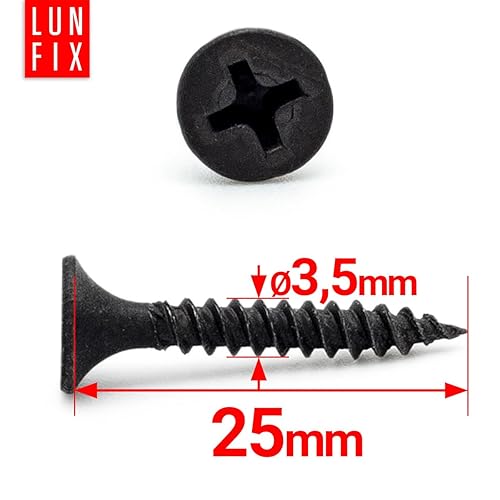 Lun Fix Schnellbauschrauben 3,5 x 35 mm (1000 Stück) | Trockenbauschrauben Mit Feingewinde | Gipskartonschrauben | Schwarz Rigipsschrauben für Gipskartonplatten, Gipsplattenschrauben, Schnellschrauben - Cheap-Us