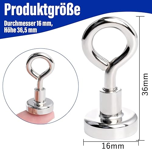 16 Stück Magnethaken Extra Stark,8KG Magnet Haken Neodym Magnethaken,Ösenmagnete klein,16MM Super Starker Magnete mit Haken Magnetischer Haken für Garage Bad Küche Büro - Cheap-Us