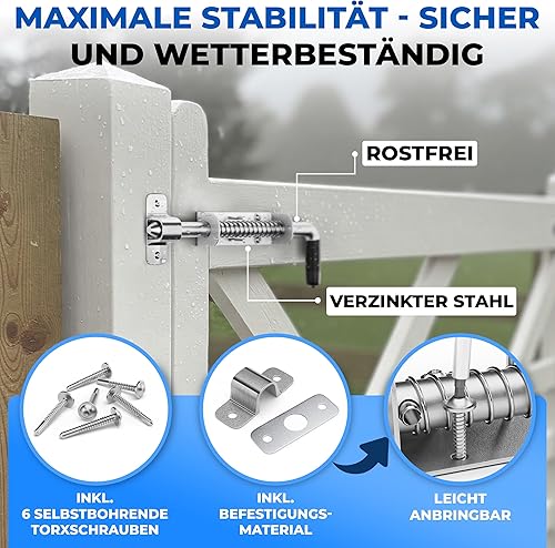 Torfix® Federriegel 220 mm Riegel robuster Torriegel Schlossriegel Türriegel zur sicheren Verriegelung Bodenschieber Riegel Torschlossriegel 6x selbstbohrender Torx-Schrauben für Tore und Türen - Cheap-Us