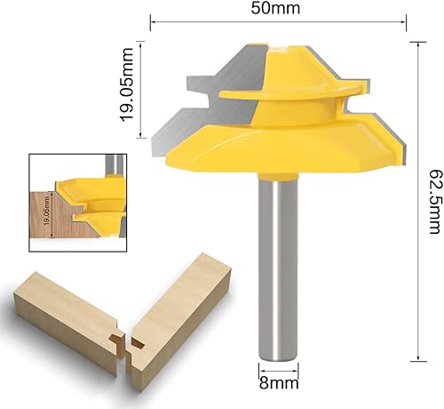 45 Grad Lock Mitre Router Bit, APLUS Holzfräser, Nutfräser + 8 mm Schaft Zungenschaft und Nutfräse Set 3 Zähne in T-Form Cutter aus Holz für Holzarbeiten - Cheap-Us