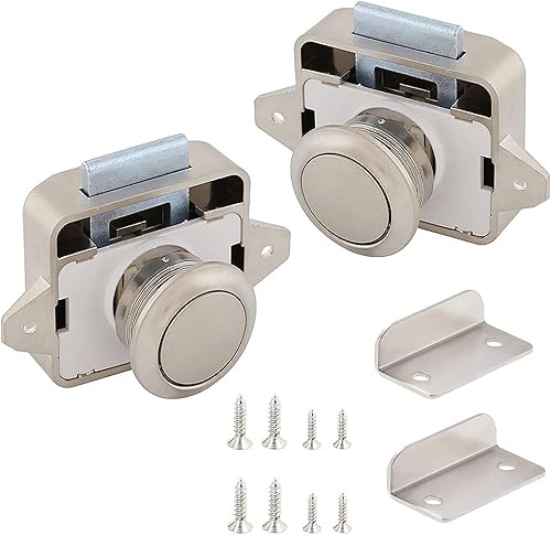2 Stück Cabinet Push Button Lock, Push Button Catch Door Lock Metal, Verriegelung Schubladen Druckschloss, Schlüsselloses Druckknopfschloss, für Wohnmobile, Yachten - Cheap-Us