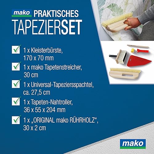 mako PROFI Tapezierset – Präzises Tapezierwerkzeug für Vliestapeten mit Kleisterroller, Tapetenstreicher, Abreißlineal, Nahtroller und Rührholz (5-teilig) - Cheap-Us