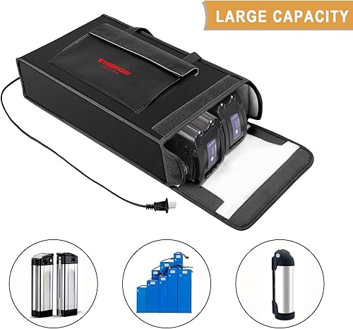 Akku Tasche Ebike Batterie Tasche Feuerfeste bis 2000°F Explosionsgeschützte Lipo Bag kompatibel mit 2 E-Bike Akkus Dick Stoßfester Sichere Batteriebox Aufladung Transport Lagerung 45 x 12 x 25 cm - Cheap-Us