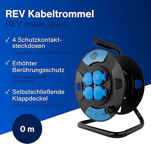 REV Kabeltrommel, IP44, Outdoor, 4 Schutzkontaktsteckdosen, 25m, schwarz - Cheap-Us