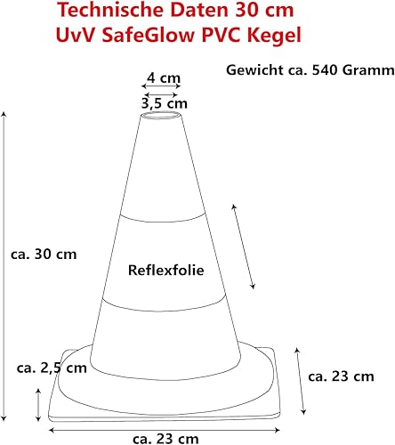UvV SafeGlow Leitkegel | Farbe orange| PVC | reflektierende Folie | Höhe 30, 50 oder 75 cm | stabile und standfeste Ausführung (VPE: 5 Stück, Höhe: 75cm - Folie RA1) - Cheap-Us