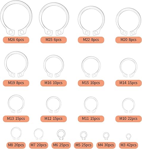 300 Stk Sprengringe, Sicherungsringe, Edelstahl E-Clip Externe C-Clips Haltering Unterlegscheiben, interne Sicherungsringe Sortiment Kit, für genutete Wellenbolzen,18 Größen - Cheap-Us