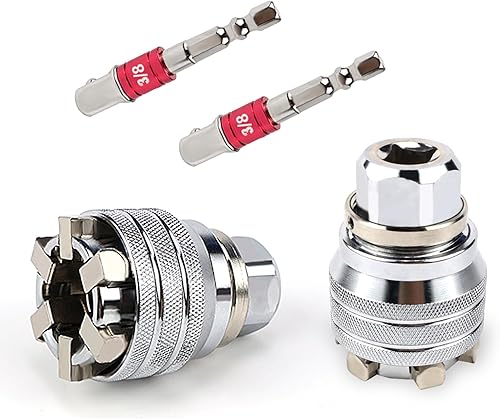 Raxfekro 2 Stück Multifunktions-Universal-Steckschlüsselwerkzeug mit 2 Stück 3/8'-Zoll-Schnittstellen-Pleuelstangen, Verstellbare 10-19mm Super Steckschlüssel - Cheap-Us