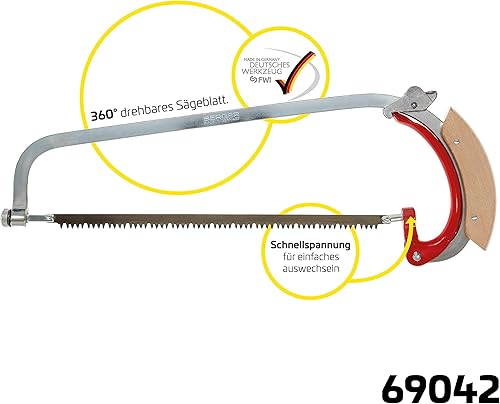 Berger Handbügelsäge 69042 mit Buchenholzgriff und stufenlos drehbarem Sägeblatt, Länge 35 cm - Cheap-Us