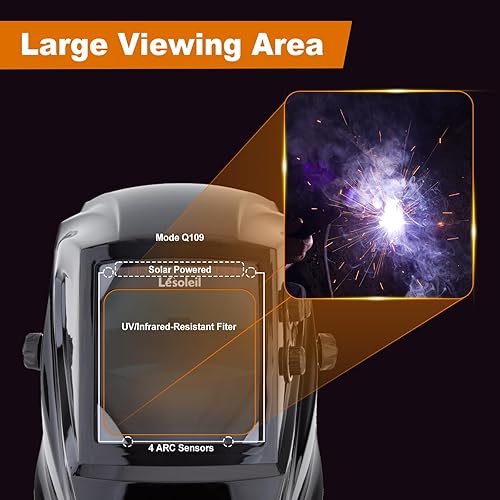 LESOLEIL Schweißhelm Automatik, Schweisshelm Solar Große Ansicht Schweißmaske mit Echtfarben, 4 Lichtbogen Sensoren, Variabler Schattierung, DIN 5-9/DIN 9-13 für Wig-MIG ARC Schweißen, Schwarz - Cheap-Us