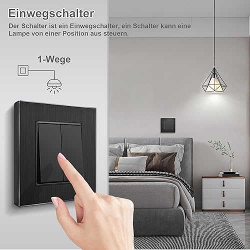 CNBINGO Aluminium Lichtschalter mit Spannkrallen - Licht Schalter Unterputz mit Rahmen aus Aluminium - Kratzfest Wippschalter - Silber Einbauschalter - 1 Fach 1 Weg Wandschalter - Cheap-Us