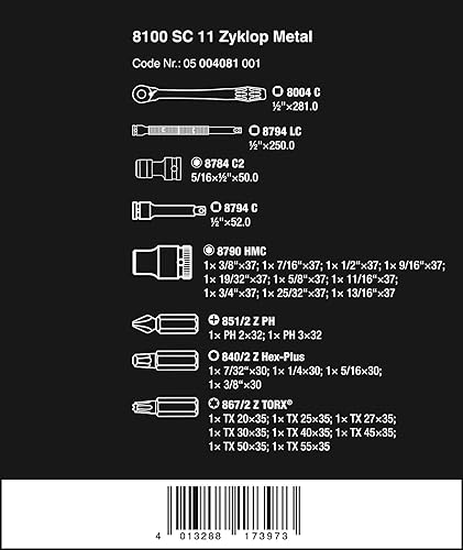Wera 05004018001 8100 SA 8 Zyklop Metal-Knarrensatz, Umschalthebel, 1/4 Zoll -Antrieb, metrisch, 28-teilig - Cheap-Us