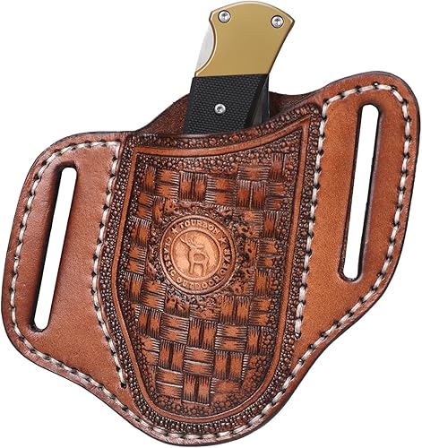 TOURBON Leder-Taschenmesser, Etui, Klappmesser, Holster, EDC-Werkzeug, Taschenmesser, Gürteltasche, handgefertigtes Geschenk - Cheap-Us