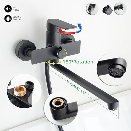 PHASAT Badewannenarmatur mit Handbrause Einhand Wannenbatterie Badarmatur mit Auslauf Verlängern(30cm) PTBB08E - Cheap-Us