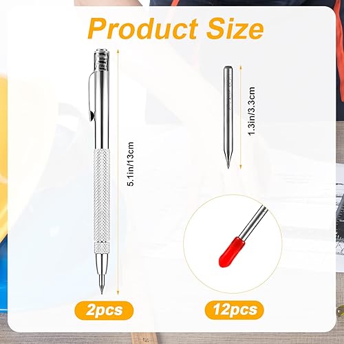 KINBOM 2 Stück Wolframcarbid Stift, Anreißnadel Hartmetall mit Magnet Anreißwerkzeug mit Zusätzlichen 12 Ersatz-Red-Hat-Markierspitzen für Glas/Metallblech Reißnadel Diamant für Keramik - Cheap-Us