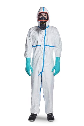DuPont Tyvek 600 Plus | Chemikalienschutzkleidung mit Kapuze und Überklebte Nähte, Kategorie III, Typ 4-B, 5-B und 6-B | Weiß | Größe XXL - Cheap-Us