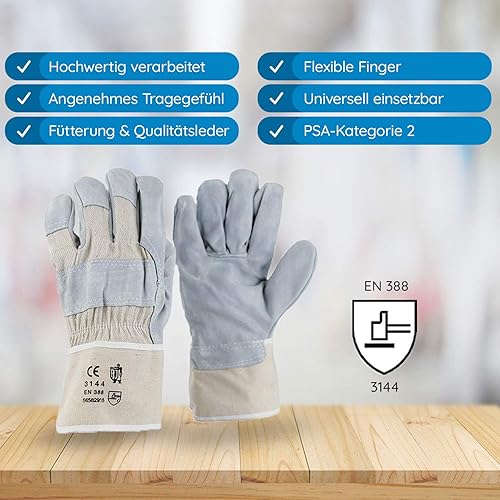 5 Paar Arbeitshandschuhe Leder Herren Damen robuste Lederhandschuhe Montage Schutzhandschuhe EN 388 Handschuhe Gartenhandschuhe Montagehandschuhe Rindkernspaltleder Gr. 10 (5) - Cheap-Us