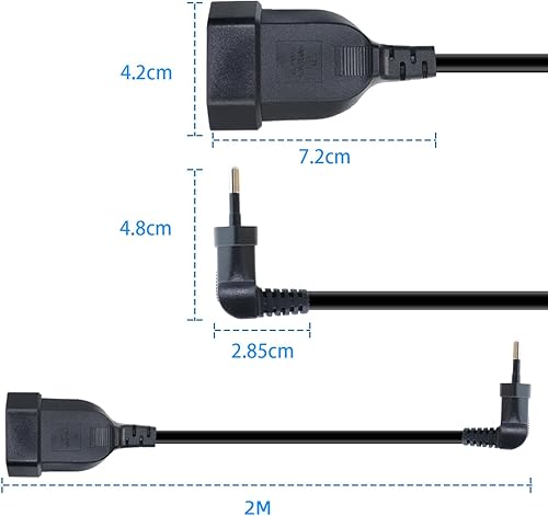 RIIEYOCA 90 Grad rechtwinkliges Euro-Stromverlängerungskabel, Typ-C-Stecker-Eurostecker auf Typ-C Eurobuchse,2.5A/250V, 0,75 mm² für PC Computer Monitor, TV, Haushaltsgeräte,Schwarz - Cheap-Us