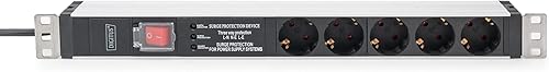 DIGITUS 19' Steckdosenleiste - 7 Abgriffe - 1HE - 250VAC - 50/60Hz - 16A - 4000W - Mit Schalter & Überspannungsschutz - Für 19 Zoll Netzwerk- und Serverschränke - Cheap-Us