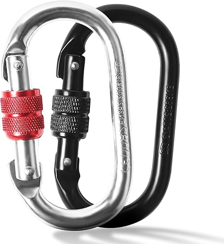 2 Stück Karabinerhaken 25KN, O-förmige Karabiner Edelstahl Groß Mit Schraube Rostfrei Mit Verschluss Karabiner Tragfähigkeit für Yoga Hängematte Klettern Camping Schaukel Carabiner Hooks - Cheap-Us