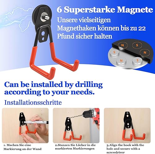2 Stück Magnethaken, 43mm Magnethaken Extra Stark, Neodym Magnet Mit Haken Extra Stark zum Aufhängen, Magnetischer Haken Mit Anti-Rutsch-Beschichtung zum Metallschränke, Werkzeuge, Akku-Bohrmaschinen - Cheap-Us