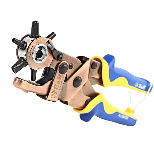 Ergonomische Revolverlochzange aus Kohlenstoffstahl – Präzise Stanzzange mit Rund- und Oval-Locheisen, Größen 2-4,5 mm, für Leder, Gürtel, Schuhe, Sattel, Plastik - ergonomisch - Cheap-Us