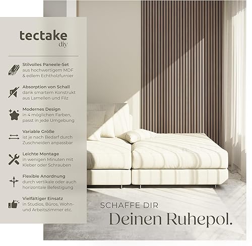 tectake® 3D Akustikpaneele, Holz Optik Paneele, Wandpaneele in Holzoptik als Schallabsorber, Panels für Wohnzimmer, Küche, Wand Deko, Wandverkleidung und Schallschutz - Eiche hell, 2er Set - Cheap-Us