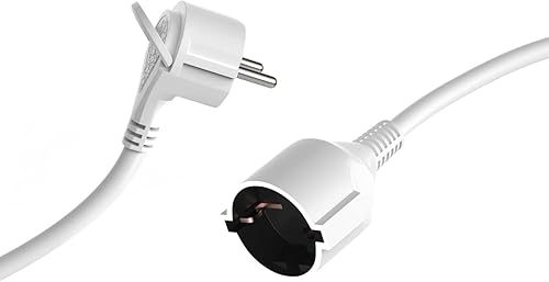 MutecPower 3 Meter Verlängerungskabel mit Flachstecker Qualitäts-Kunststoff Schuko Verlängerung mit Flachstecker Schutzkontakt 90° Winkelstecker & Schutzkontaktkupplung bis 250V 16A IP20-3m weiß - Cheap-Us