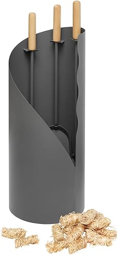 raik Kaminbesteck mit Holzgriff, 3-teilig, grau + Ritz Bio-Kaminanzünder - Cheap-Us