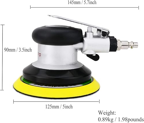 Professioneller Exzenterschleifer Druckluft, Hochleistungs-Doppelwirkungs-Pneumatikschleifer Polierer mini mit Klettverschluss, 10000 U/min (Silber 125mm) - Cheap-Us